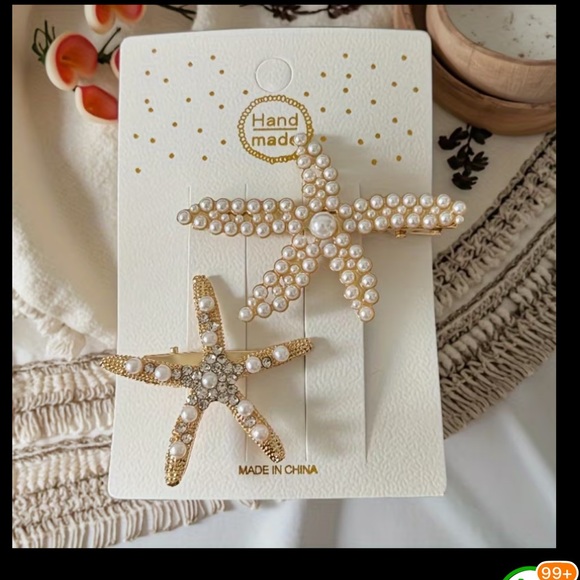 ⚪️🌟⚪️ STARFISH HAIR CLIPS (2) WITH PEARLS & RHINESTONES❗️⚪️🌟⚪️ - Picture 2 of 8